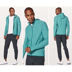 Lululemon Surge Warm Full Zip Heathered Laguna Size Medium Green Blue Rulu Hood